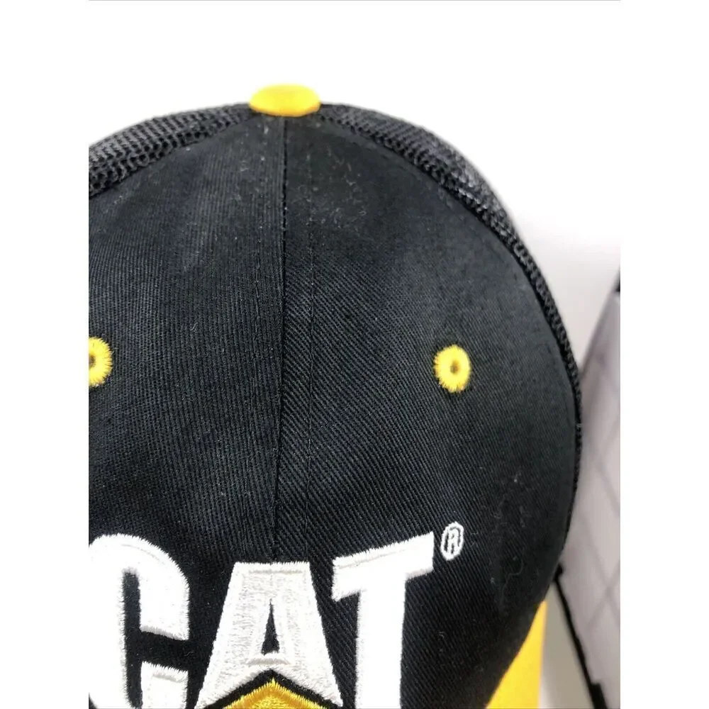 Vintage CAT Caterpillar Hat Mesh Trucker Snapback Baseball Cap Black Yellow